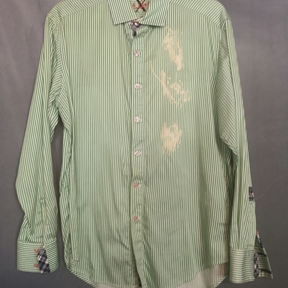 Vintage Robert Graham 90s Green Striped Oversized Long Sleeve Button Down Shirt - Picture 1 of 9